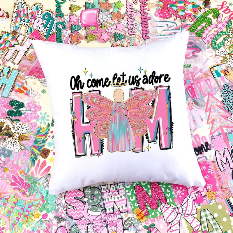 HTVSTD 20 Sheets Christmas DTF Transfers Ready to Press Pink Letters Iron on Transfers Colorful Iron on Decals for T-Shirts DIY Patches Decals - Image 4